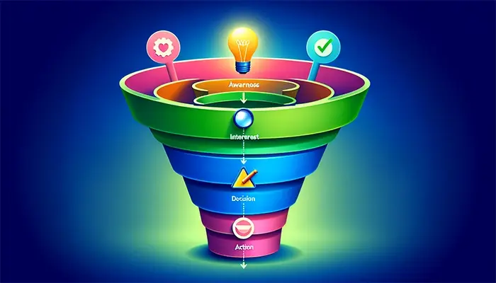 Illustration of a marketing funnel with multiple stages